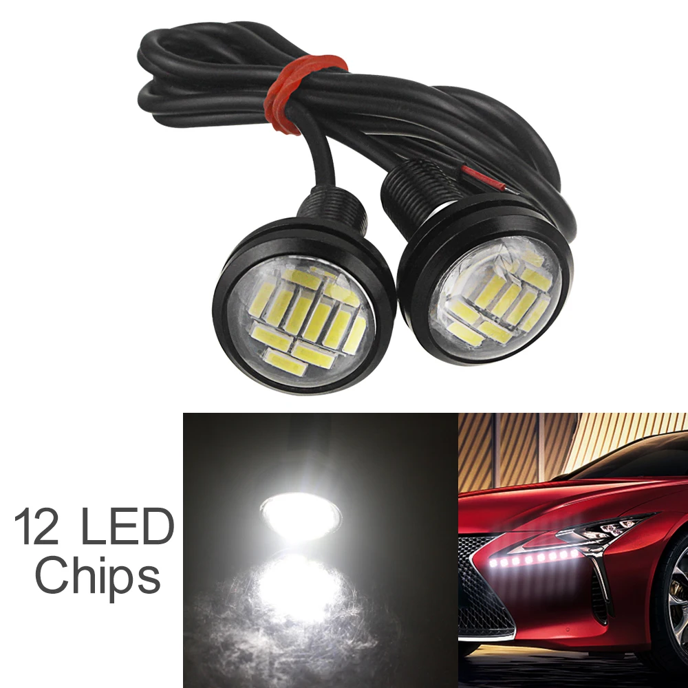 

2pcs 22mm 12 LED Eagle Eye Low Power Reversing Backup Parking Lights 12V 15W White Car Fog DRL Daytime Stop Signal Lamp Lights