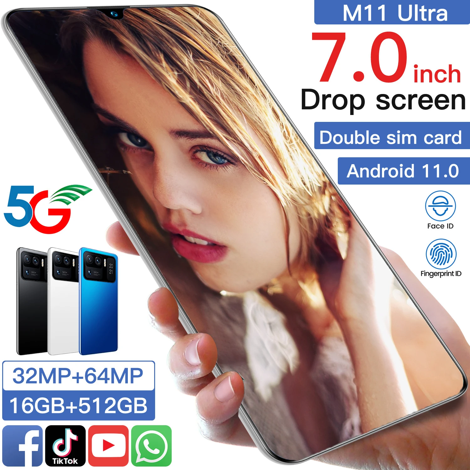 

Factory Sale M11 Ultra Global Version Smartphone 7.0 Inch Screen Face ID MTK6893 32MP 64MP Camera 16GB 512GB 5G Mobile Phone