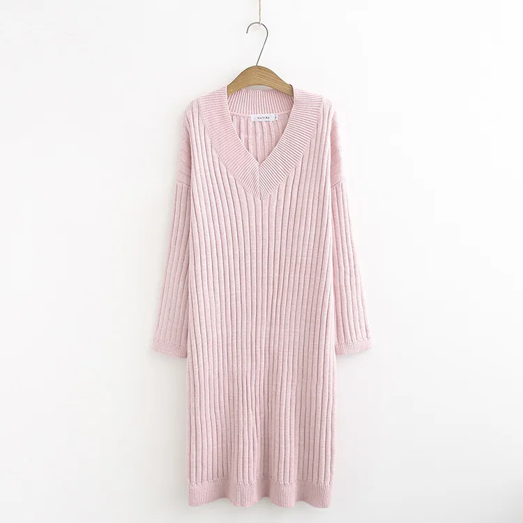Plus Size Casual Essential Sweaters 2019 Autumn Women Fashion Loose Long Sleeve Knitting Pullovers Dress F33-8103 | Женская одежда