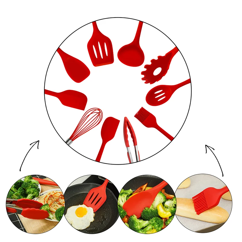 10pcs Silicone Pastry Spatula Set Non-Stick Rubber Heat-Resistant Kitchen Utensils for Baking | Дом и сад