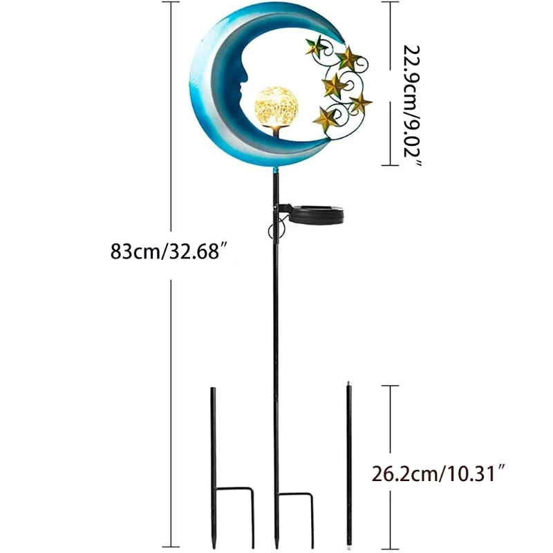 

Stars Moon Solar Lights Outdoor Solar Powered Garden Lamps Decorative Crackle Glass Globe LED Waterproof Landscape Light