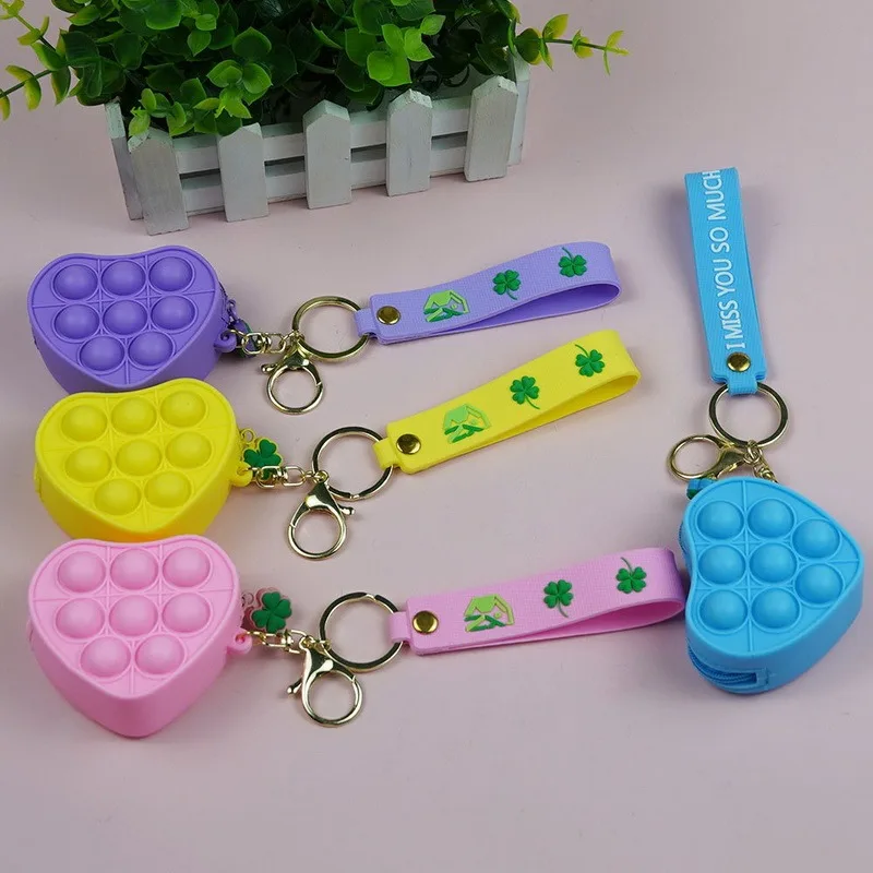 

New Fidget Toys Colorful Silicone Coin Purse Keychain Push Bubble Relax Decompression Toy Storage Kawaii Bag Pendant Gift