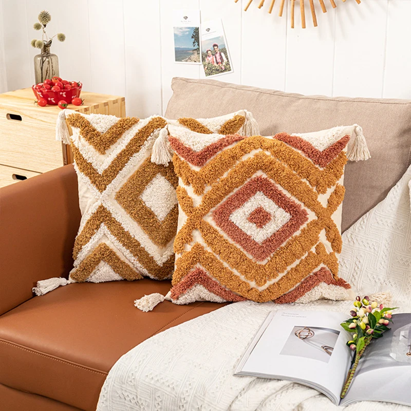 New Boho Tufted Cushion Cover Morocco Geometric Pillow Case Plush Decorative 45*45cm/30*50cm Sofa Bed Home Decor | Дом и сад