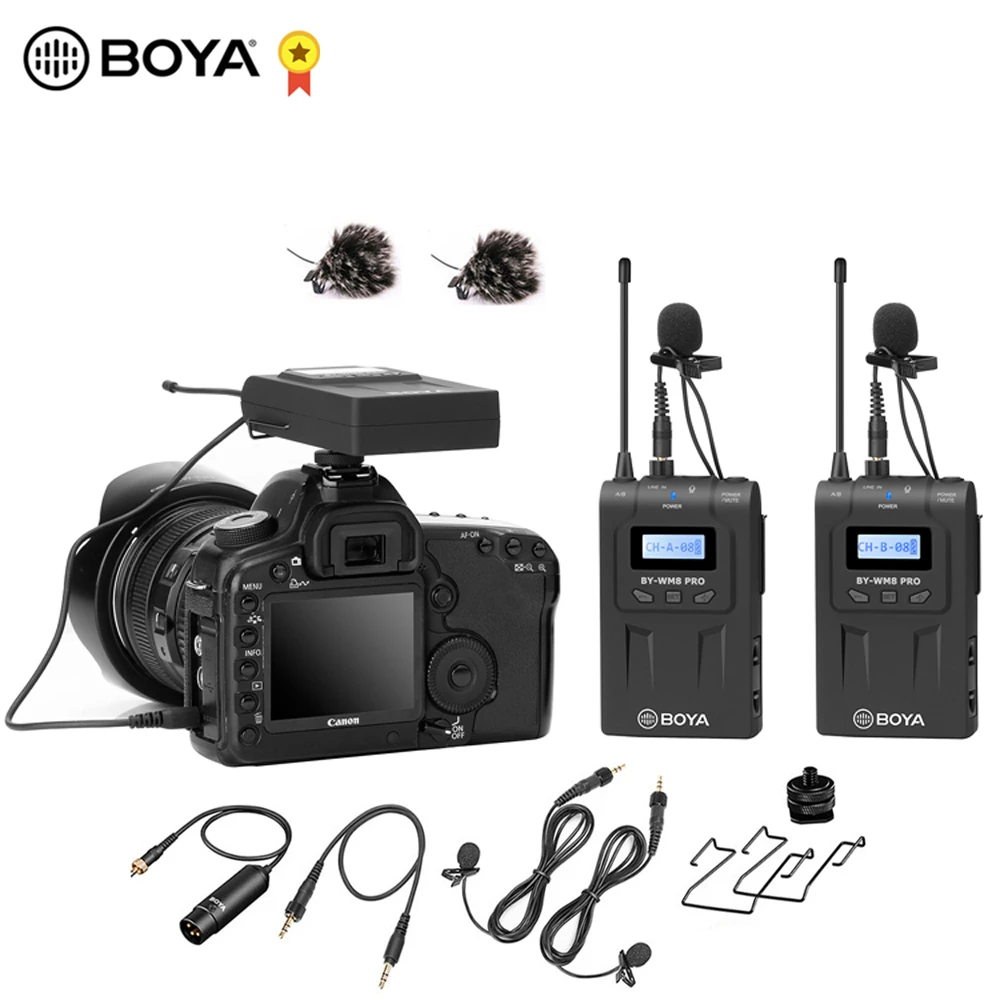 BOYA BY WM8 UHF двухканальный петличный беспроводной микрофон с ЖК экраном для камеры