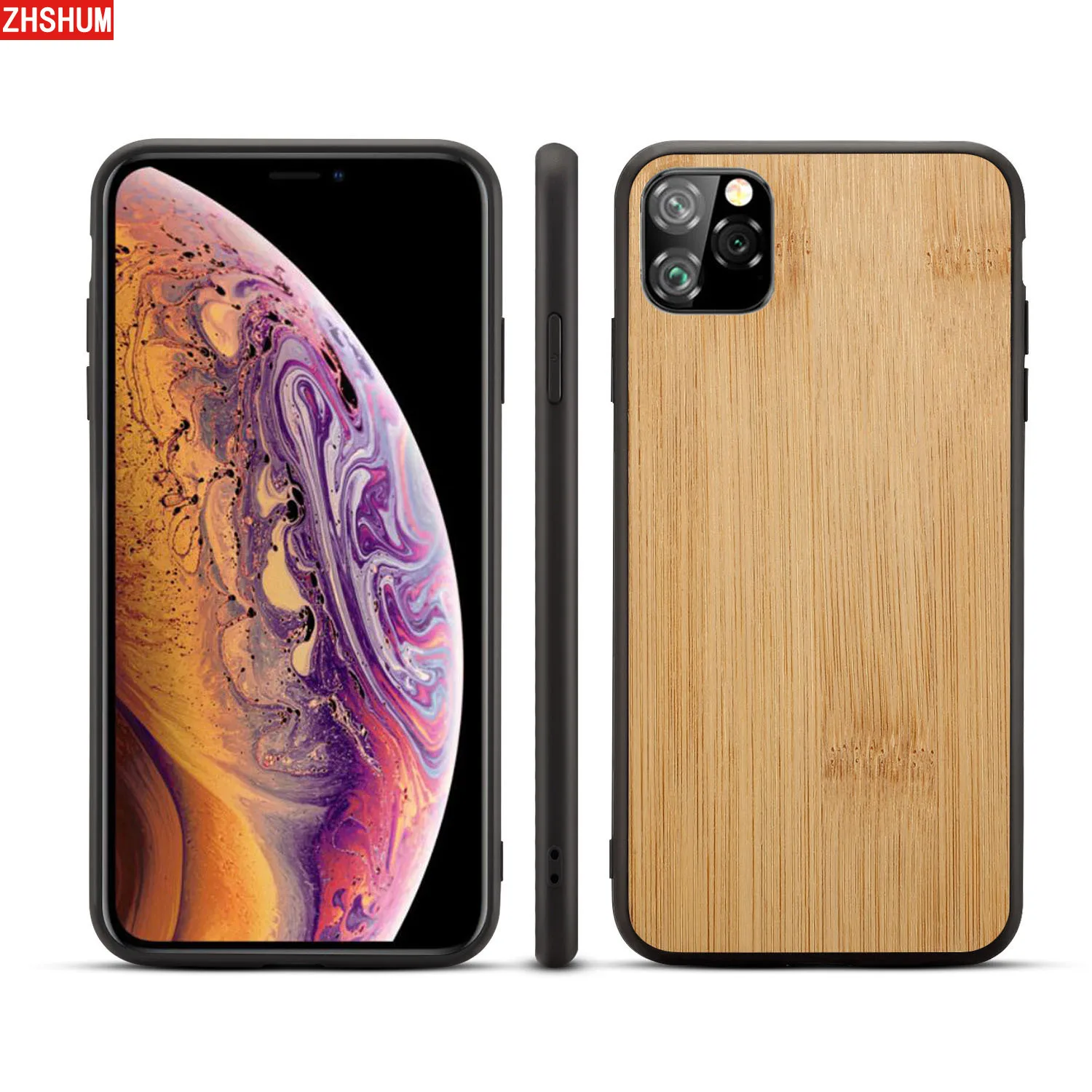 Деревянный картон для Iphone 11 Pro Max углеродного волокна Мягкий силиконовый бампер