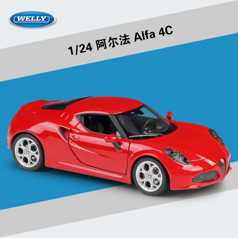 

Модель автомобиля Welly 1:24 Alfa 4C Roadster из сплава, литой и игрушечный автомобиль, коллекционные подарки, игрушка для транспортировки без дистанци...