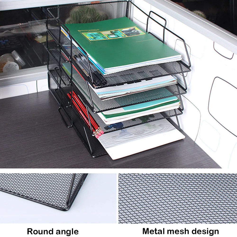 Stackable Paper Single Tray Metal Mesh Desktop File Organizer Storage Holder Office Document Letter Book Magazine Basket |