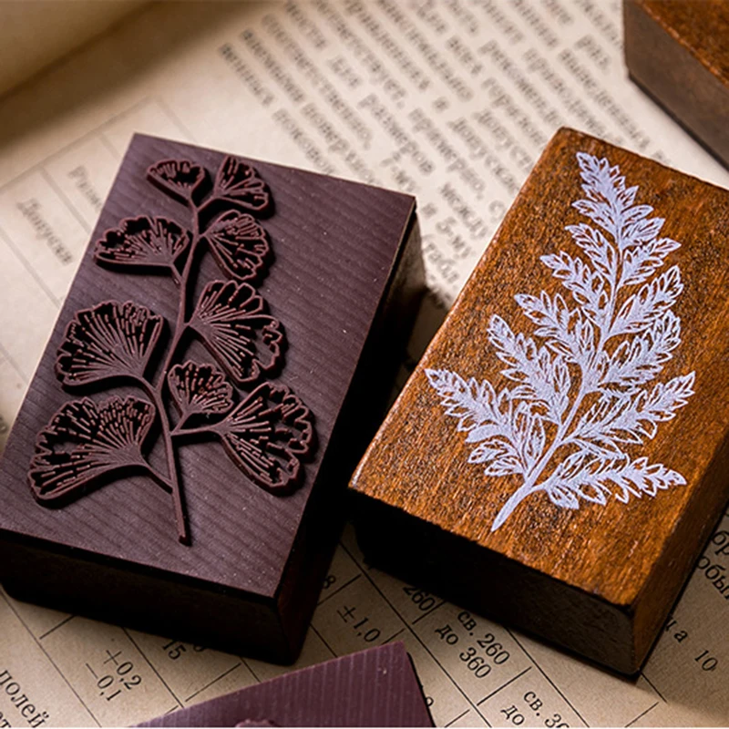 

Vintage Jungle series wood stamp Ginkgo moon wooden rubber stamps for scrapbooking Handmade card diy stamp Photo Album Craft