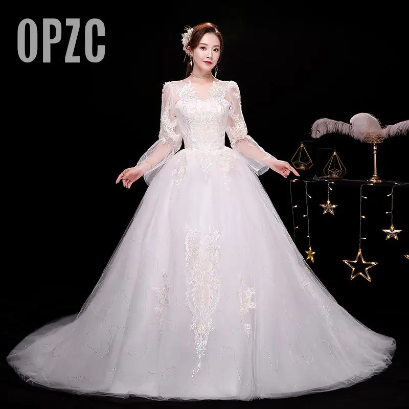 Новое Осеннее милое бальное платье с длинным рукавом свадебное модное кружевное