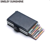 top quality rfid wallet men money bag mini purse male aluminium card wallet small clutch leather wallet thin purse carteras 2021