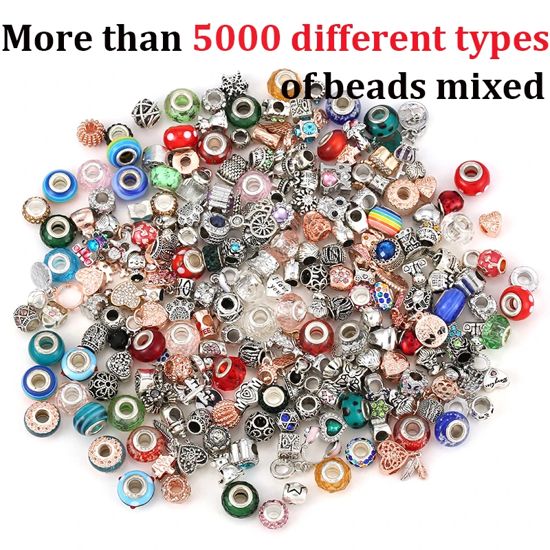 200Pcs Silver Color Variety Murano Glass Alloy Charms Beads More Than 5000 Different Types of Beads Pendant are Shipped Randomly