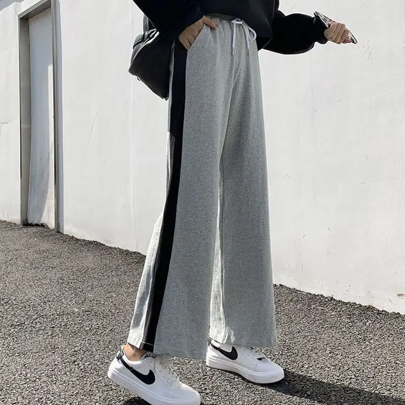 

pants women autumn female students new stripe wide-leg sport pant Korean fashion loose wild casual oversized woman trousers