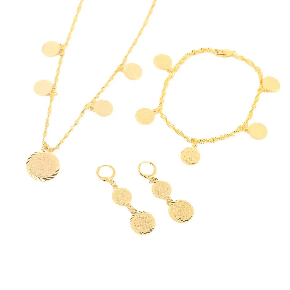 Trendy Coin Bracelet Necklace Earrings Germany Spain France Coin Money Sign Women 24k Gold Color Jewelry Sets