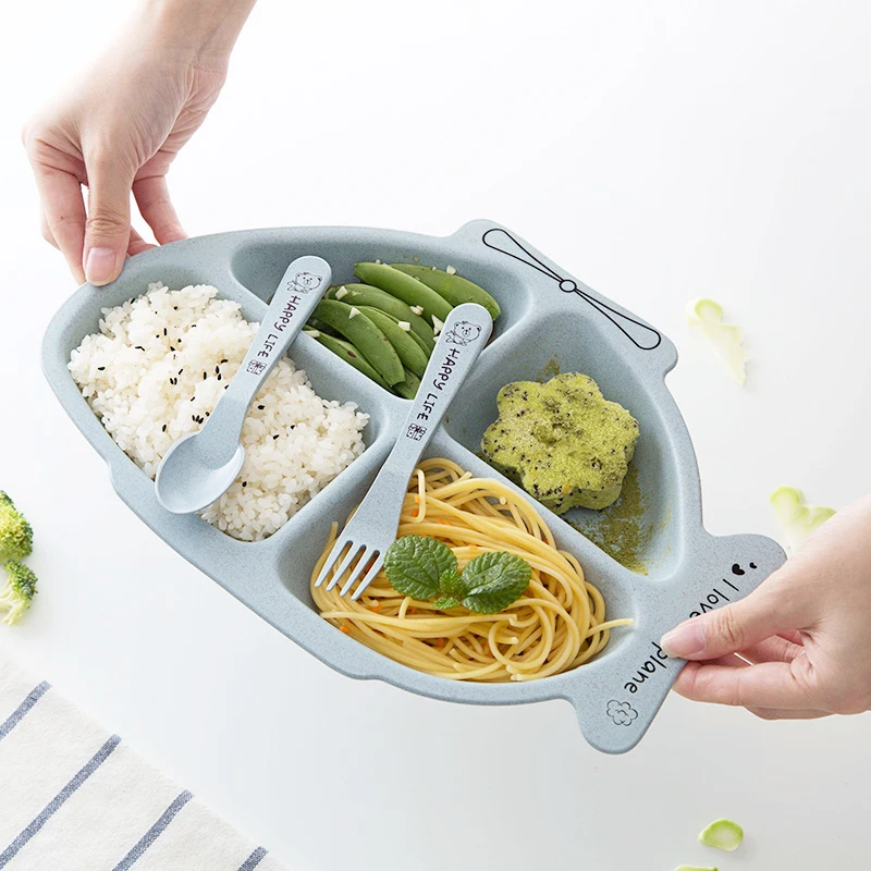 Набор детской посуды в форме кролика и самолета тарелки для еды с вилкой