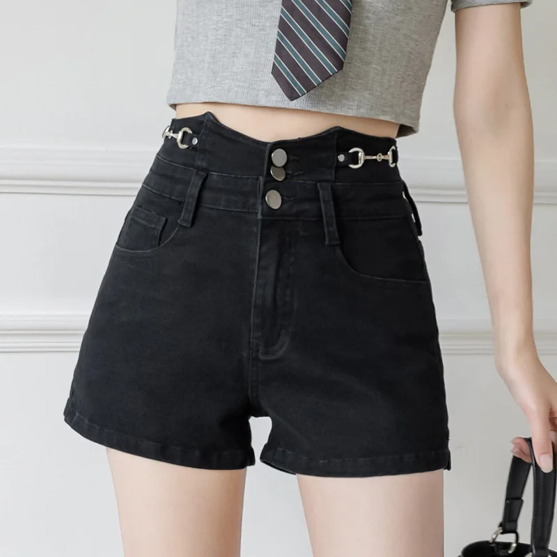 

Black 2021 High Waist Denim Shorts Women Hot Summer Punk Style Japanese Streetwear Short Jeans With Sashes