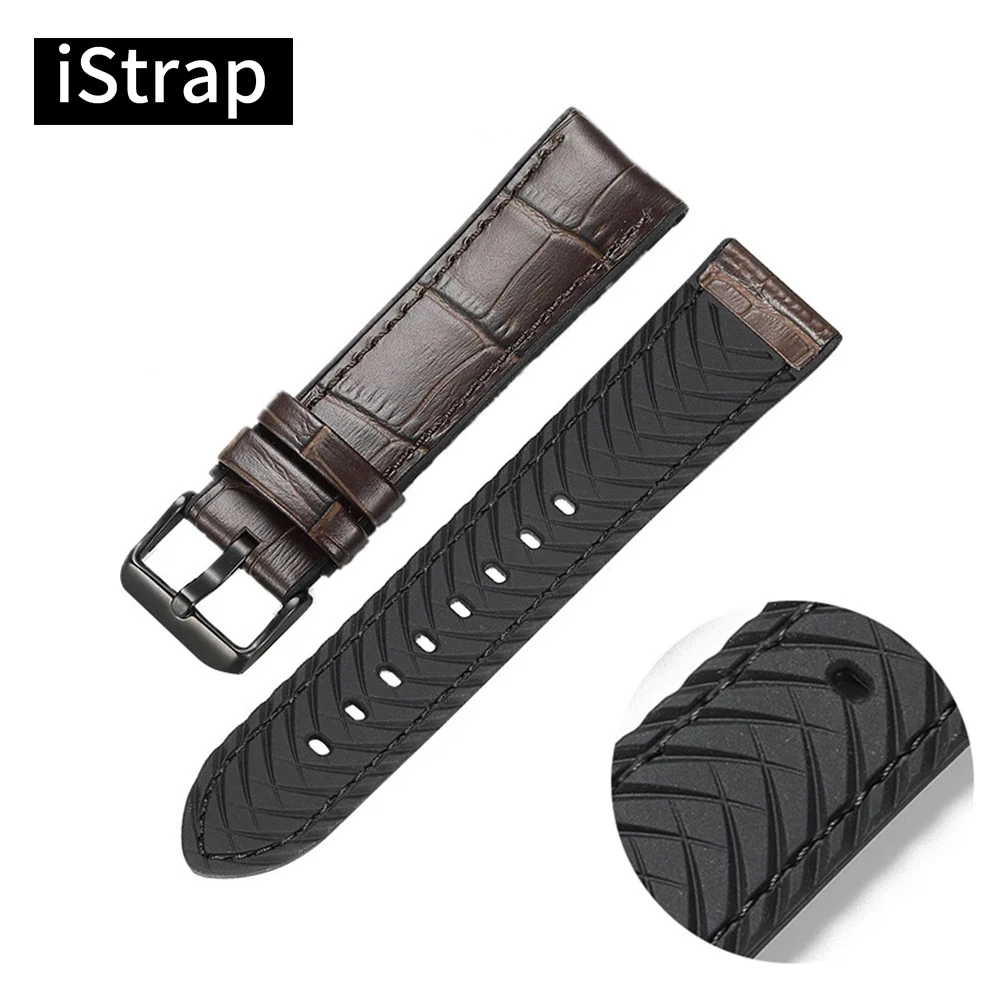 Ремешок для часов iStrap 22 мм Силикон + кожа 2 в 1 ремешок модный мужской сменный