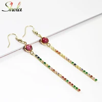 long natural stone dangle earrings for women red colorful zirconia charm gift fashion jewelry pendientes wholesale