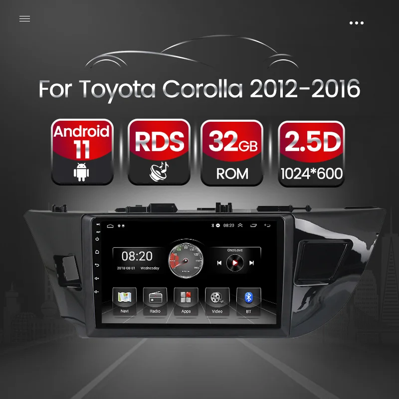 Стерео Автомагнитола с навигацией GPS Android 11 видеоплеер Carplay для Toyota Corolla 2014 2015 2016