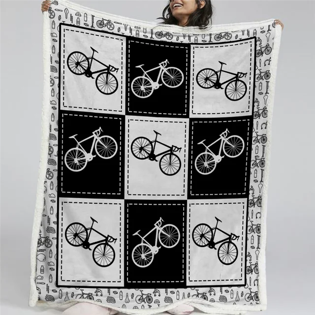 Blessliving Bicycle Sherpa Blanket on Bed Black and White Plaid Throw Blanket Food Cartoon Bedspreads Stylish Sofa Cover 130x150 1