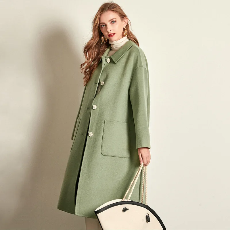 

women s winter coat avocado green Double sided wool cashmere outwear 2019 autumn plus size ladies fashion overcoats free ship