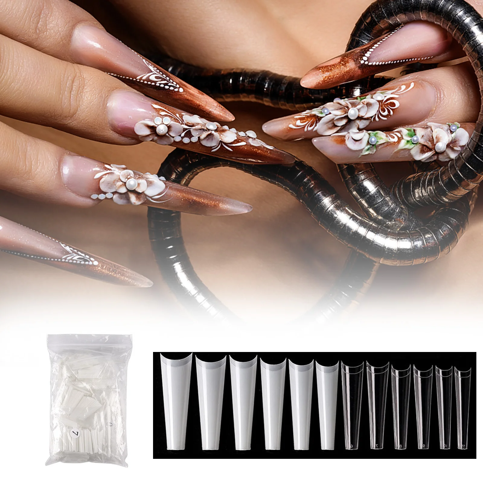 

500pcs/Bag XXL False Nail Tips Extra Long Full Cover Fake Tip Square Clear/Natural Press On Nails Extensions 10sizes New Salon