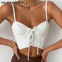 solid color sling backless lace up inner wear blouse short small vest drawstring womens top sexy party clothing bustier top