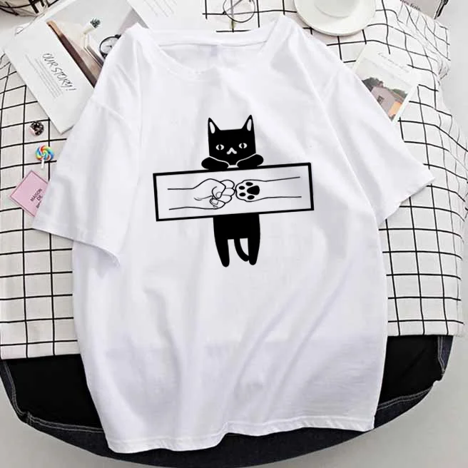 

Cat Animal 90s Short Sleeve Women T Shirt Graphic Printing Fashion Harjuku Cartoon Summer Female Clothes Casual Top Tees T-shirt