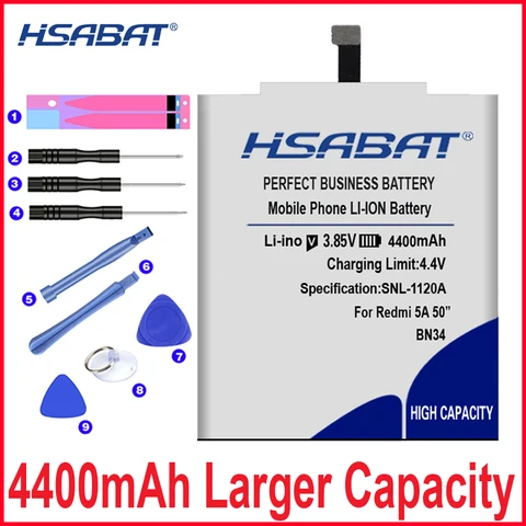 HSABAT 0 цикл 4400 мАч аккумулятор для Xiaomi BN34 Redmi 5A 5,0 дюйма 5,0 дюйма Высокое качество