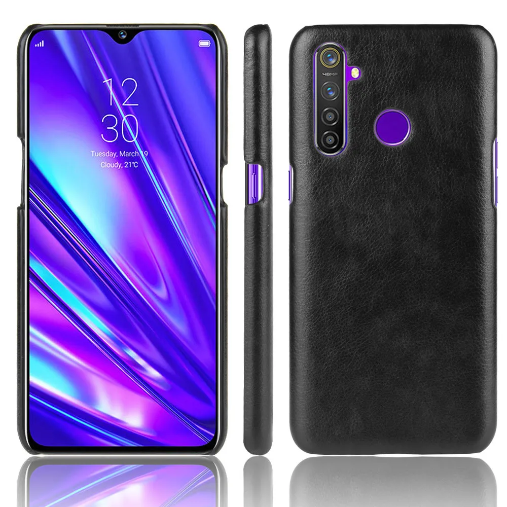 Для OPPO Realme 5 чехол Роскошный Личи стрии из искусственной кожи твердая задняя