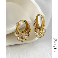 perisbox elegant cubic zirconia stainless steel huggie earring colorful zircon tassel hoop earrings for women jewelry 2022