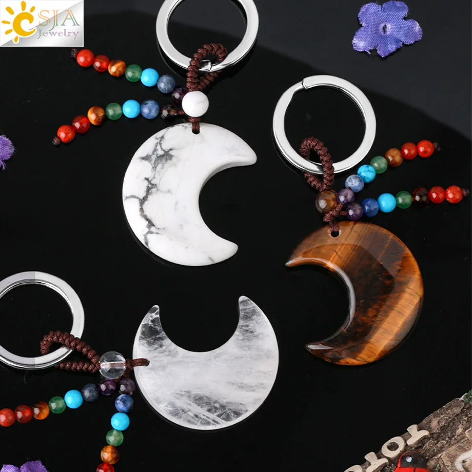 CSJA натуральный камень 7 Чакра брелок исцеляющая Луна Звезда розовый кристалл