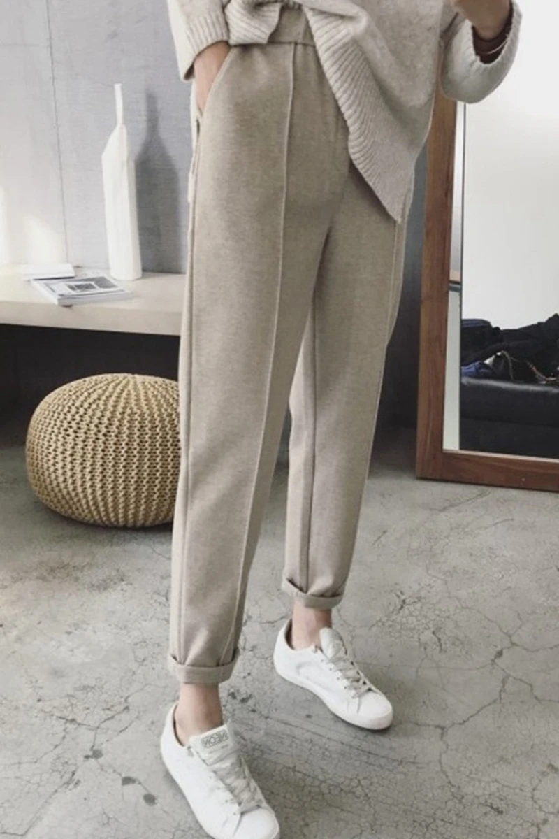 

Thicken Wool Women's Harlan Pants Autumn Winter Korean OL Style High Waist Straight Tube Females Pencil Trousers Capris