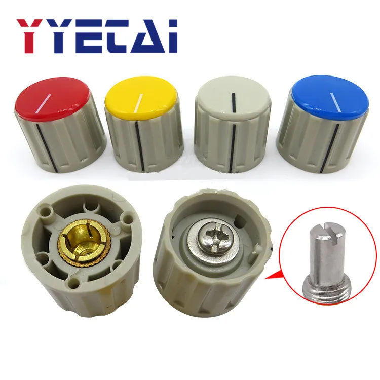 

NEW 5PCS Knob potentiometer switch cap 110E flip lock screw red yellow blue gray inner hole 6.4MM inner hole