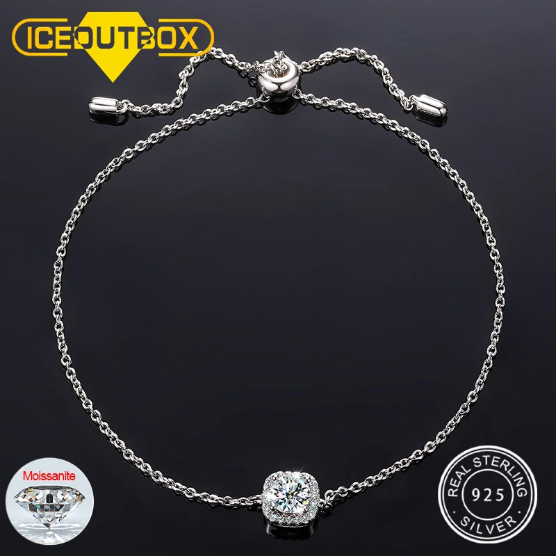 

Adjustable Delicate 925 Sterling Silver Moissanite Square Shaped Bracelets For Women Valentines Gift Wedding Elegant Jewelry