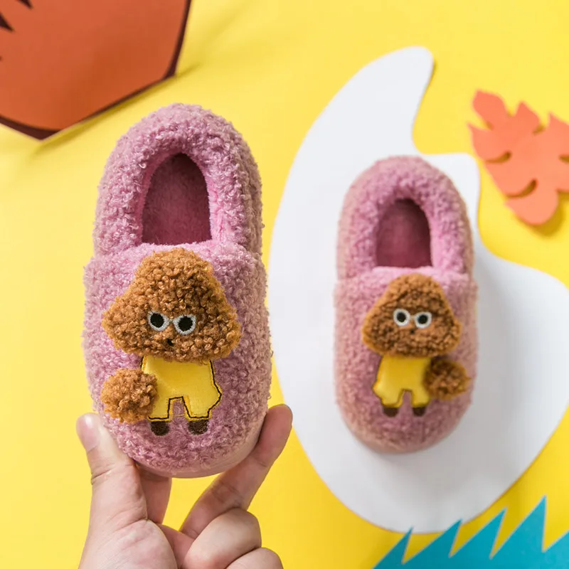 Winter Home Slippers Children Teddy Dog Cartoon Slippers Toddler Grils Flip Flops Baby Boy Skid Keep Warm Slippers For Kids