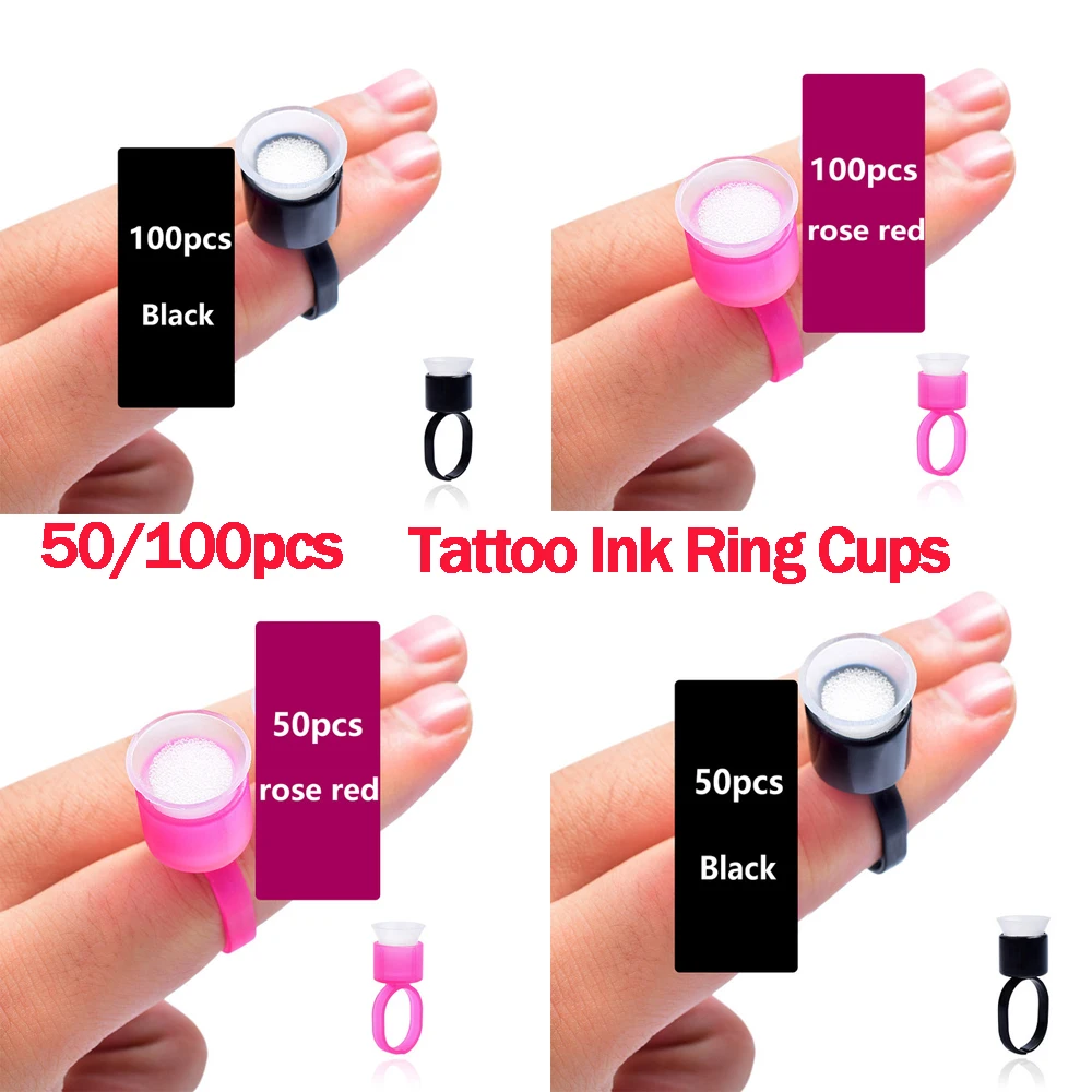 

100pcs Tattoo Ink Ring Cups Glue Cap with Sponge Microblading Pigment Cup Tattoo Tool Holder Permanent Makeup Accessories Supply