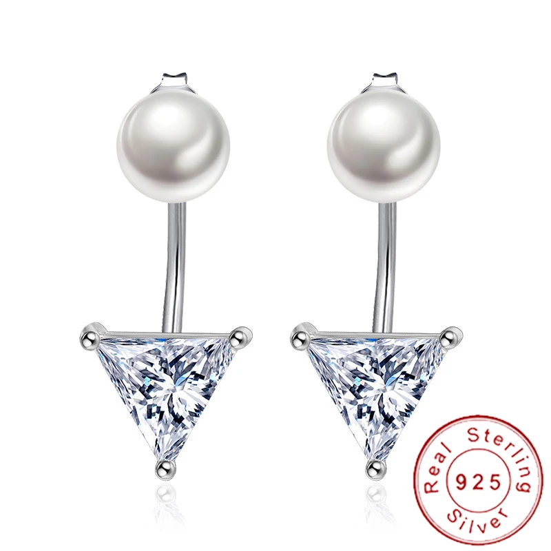 Минималистичные треугольные серьги гвоздики с натуральным жемчугом