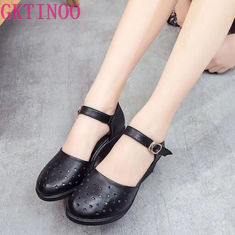 Женские босоножки ручной работы GKTINOO летние на низком каблуке из натуральной