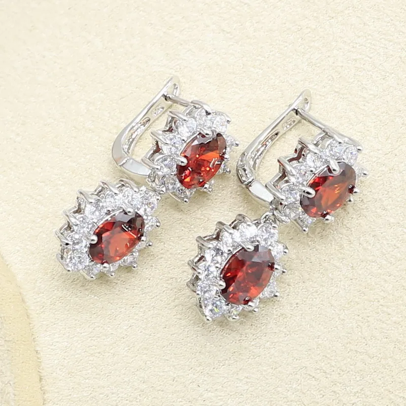 Набор украшений для женщин с красным цирконием набор браслет серьги ожерелье