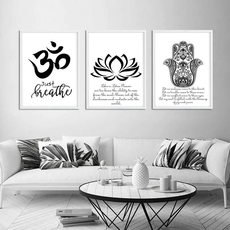 Религиозная медитация абстрактный постер Хамаса рука лотос черный белый холст