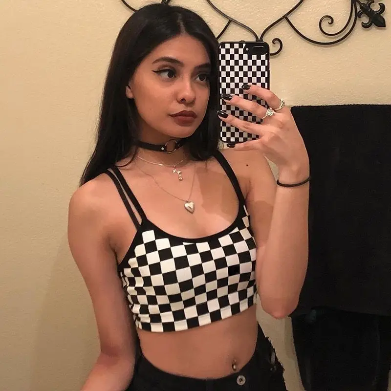 

EasyGarment Women Club Stretch Backless Sexy Plaid Fashion Ladies Crop Tops