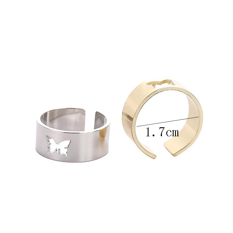 

Vintage Butterfly Couple Rings Gold Silver Color Simple Women Men Lovers Wedding Jewelry Engagement Gifts Adjustable Ring 2Pcs