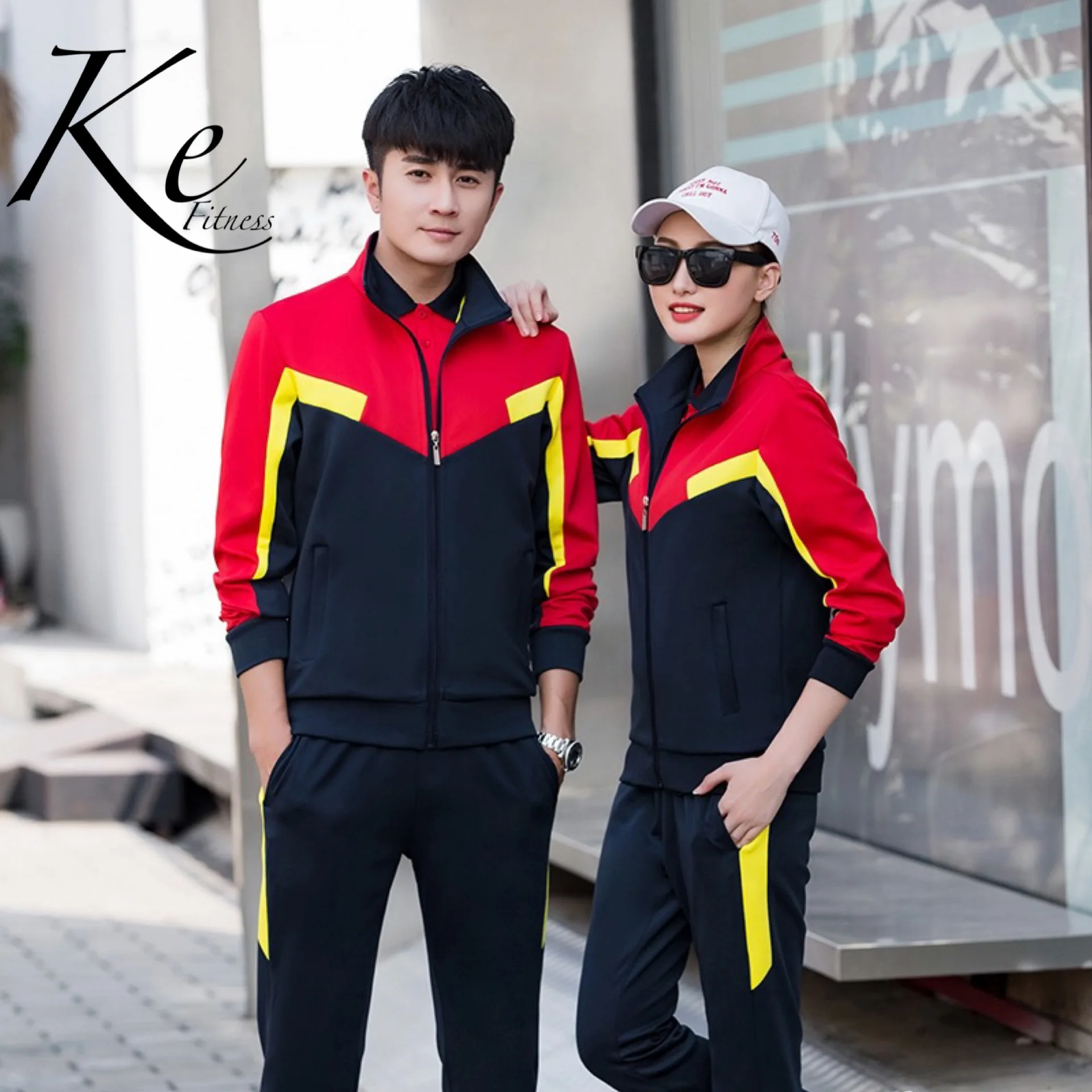 KE poliester 95% uniforms three-piece suit clothes short-sleeved couple extra big size clothes tracksuit men sports set women