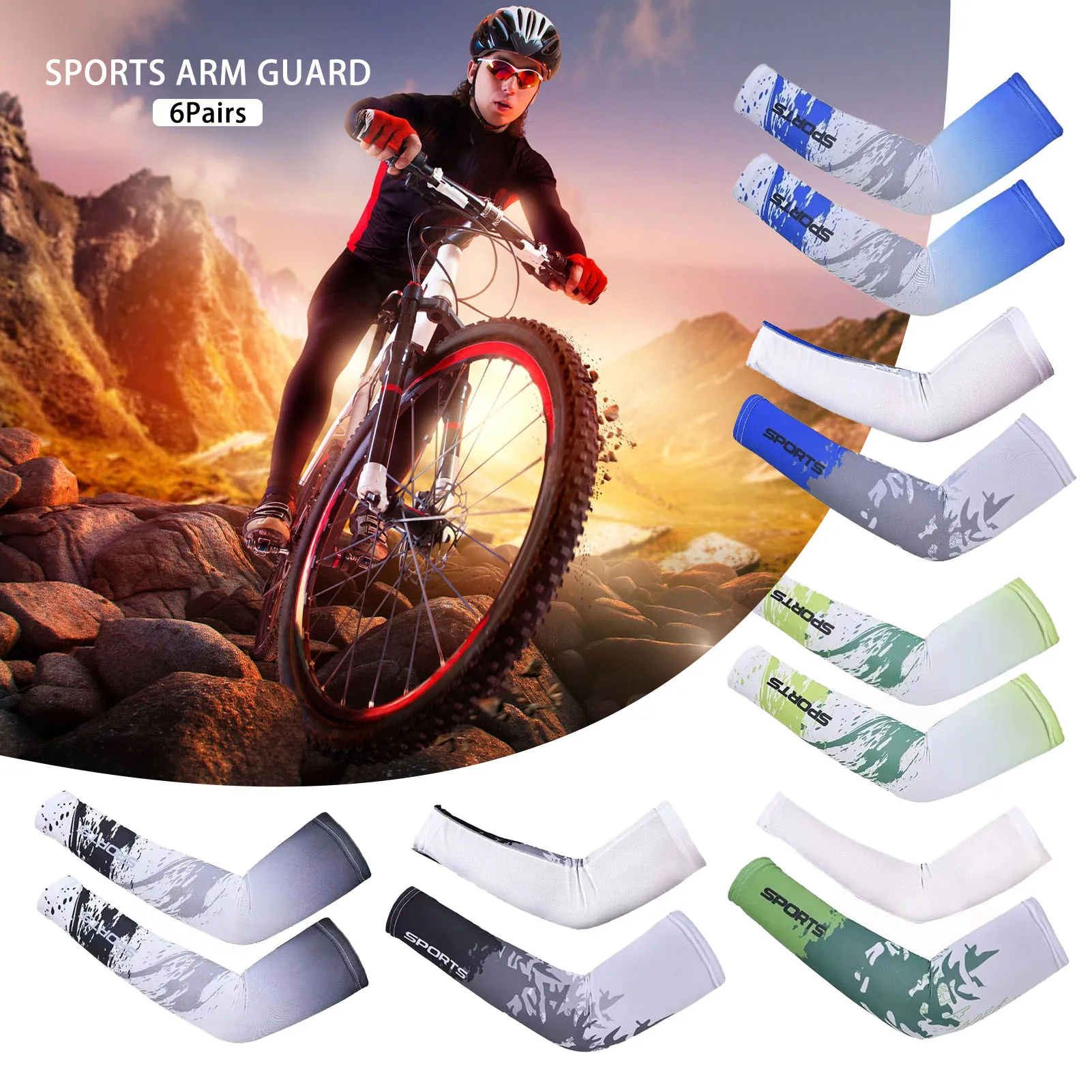 

6 Pairs Of Sports Arm Sleeves With Comfortable Ice Fabric Cuffs, 4 Sizes Of Outdoor Sports Fishing Arm Sun Protection