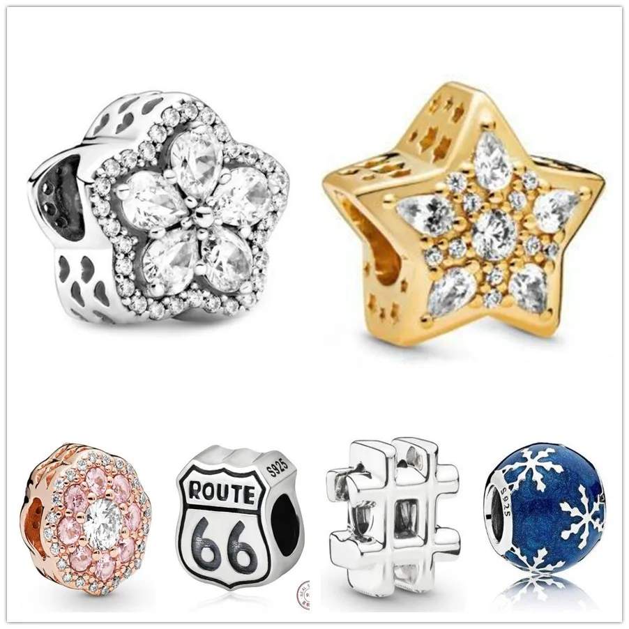 

Authentic 925 Sterling Silver Sparkling Snowflake Daisy Flower With Crystal Charm Beads Fit Pandora Bracelet & Necklace Jewelry