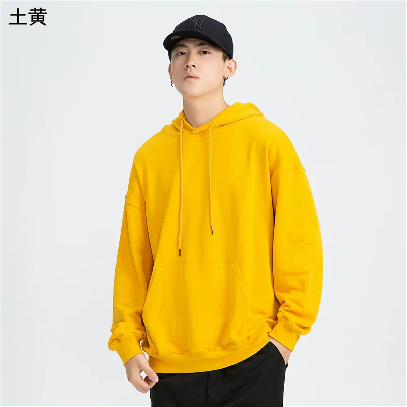 

New thickened heavy men's Hoodie fashion brand pure color Terry Hoodie loose shoulder lovers custom logo