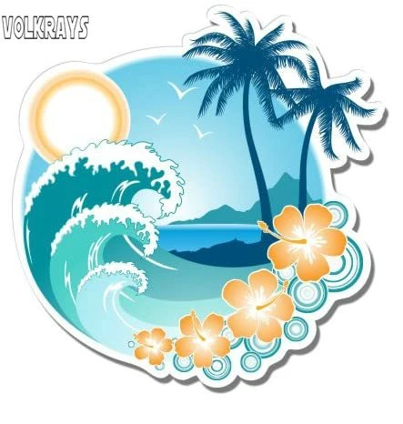 

Volkrays Tropical Ocean Beach Waves Palm Tree Vacation Waterproof Decal Vinyl Sticker for Car Laptop I-Pad Phone Helmet,7cm*7cm
