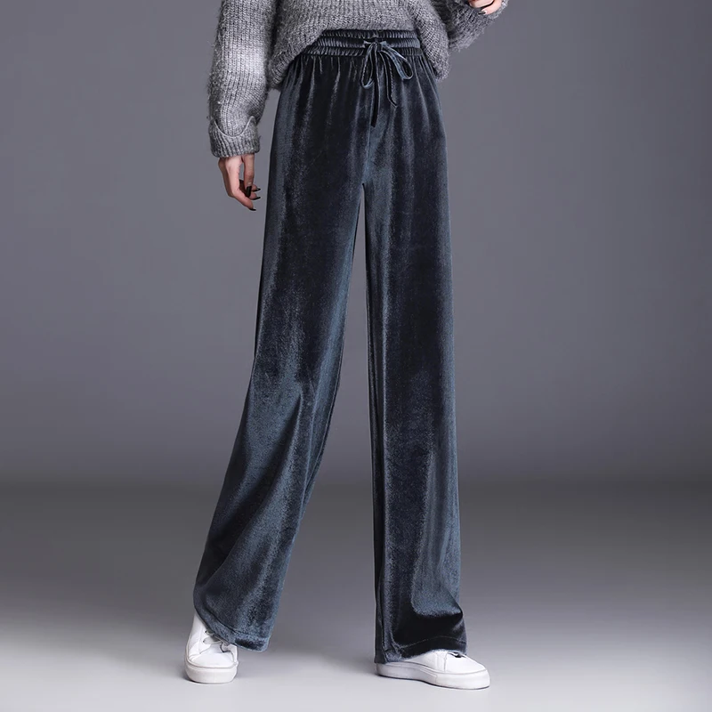 

2020 winter women's fashion large size wide-legged velvet pants female casual plus size Straight mopping drape casual trousers