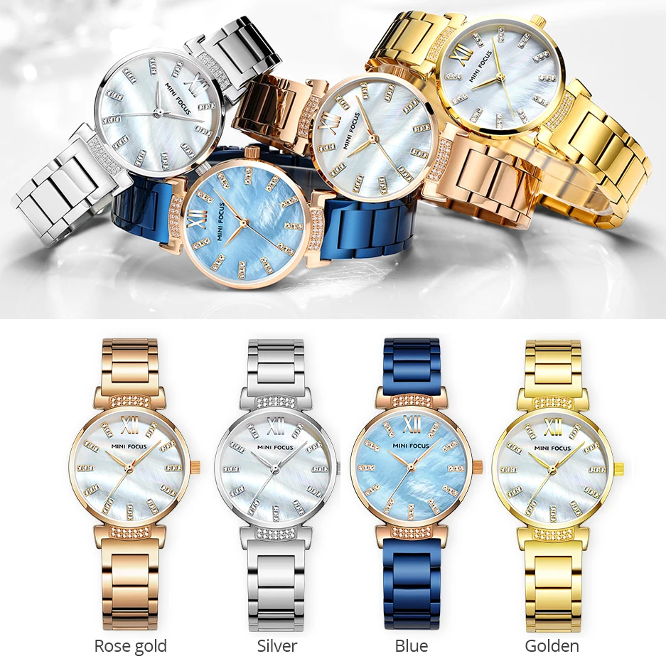 

MINIFOCUS Women Watches Luxury Brand Fashion Quartz Ladies Rhinestone Watch Dress Wrist Watch Simple Rose gold Clock Reloj Mujer