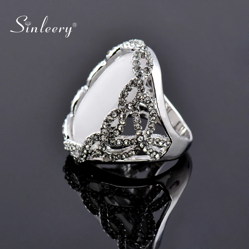 SINLEERY роскошные большие белые опаловые овальные кольца на палец с сияющим